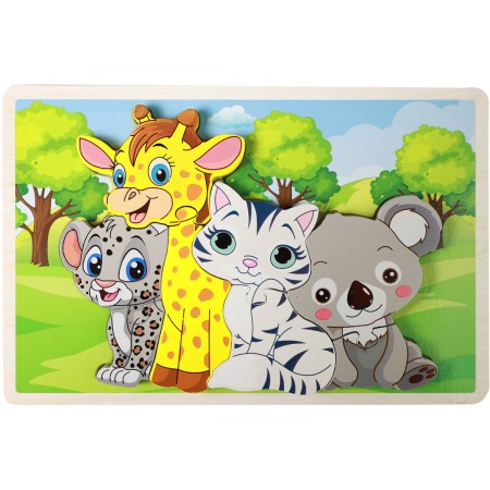DŘEVO PUZZLE Zvířátka 3D vkládací 8 dílků na desce *DŘEVĚNÉ HRAČKY*