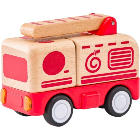 WOODY DŘEVO Auto baby hasiči na setrvačník na baterie Světlo Zvuk