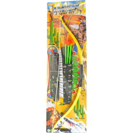 Indiánský set luk 50cm se 3 šípy a nožem plast na kartě