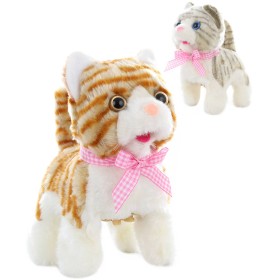 PLYŠ Kočka chodící interaktivní na baterie Zvuk 2 barvy *PLYŠOVÉ HRAČKY*