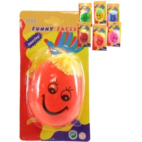 Míček veselý antistresový s vlásky hlava s obličejem mačkací 6 barev