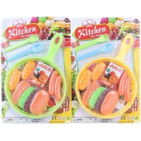 Pánev plastová set s příbory dětské nádobí + makety potravin 2 barvy