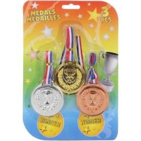 Medaile dětská zlatá stříbrná bronzová trikolora set 3ks na kartě plast