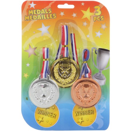 Medaile dětská zlatá stříbrná bronzová trikolora set 3ks na kartě plast