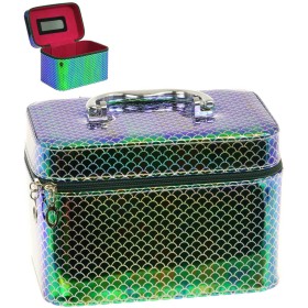 Kufřík dětský kosmetický vel. M se zrcátkem na zip zelenomodrý třpytivý