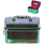 Kufřík dětský kosmetický vel. S se zrcátkem na zip zelenomodrý třpytivý