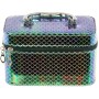 Kufřík dětský kosmetický vel. S se zrcátkem na zip zelenomodrý třpytivý