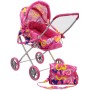 Kočárek pro panenku miminko růžový hluboký s taškou 3v1 srdíčka