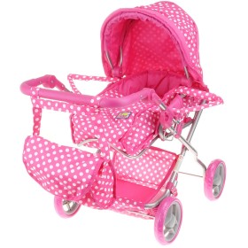 Kočárek pro panenku miminko růžový hluboký s taškou 3v1 puntíky