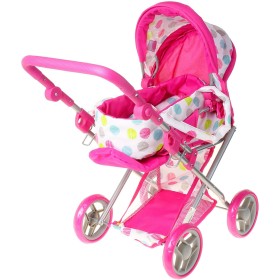 Kočárek pro panenku miminko růžovo-bílý hluboký 2v1 puntíky