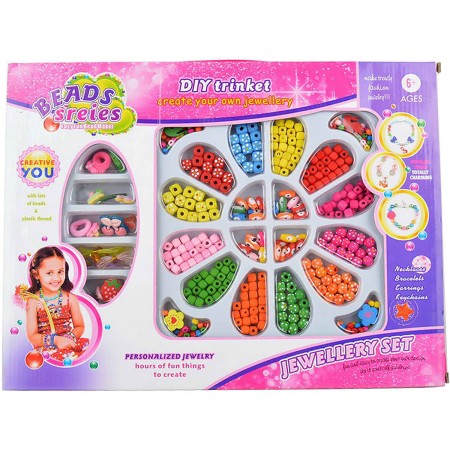 DŘEVO Korálky navlékací s přívěsky a gumičkami výroba dětské bižuterie
