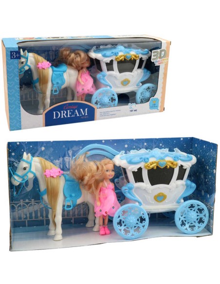 Kočár s koněm a panenkou na baterie Světlo Zvuk plast