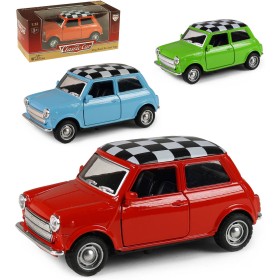 Auto Mini Cooper retro kovové 11cm zpětný chod 4 barvy