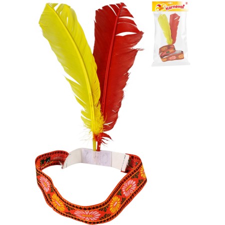 KARNEVAL Čelenka indiánská ribana s výšivkou barevná péra