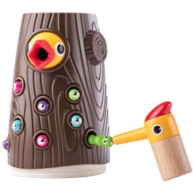 WOODY DŘEVO Datel baby hra magnetická vytahování červíků