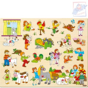 WOODY DŘEVO Baby puzzle vkládací velké set 21 dílků s úchyty na podložce