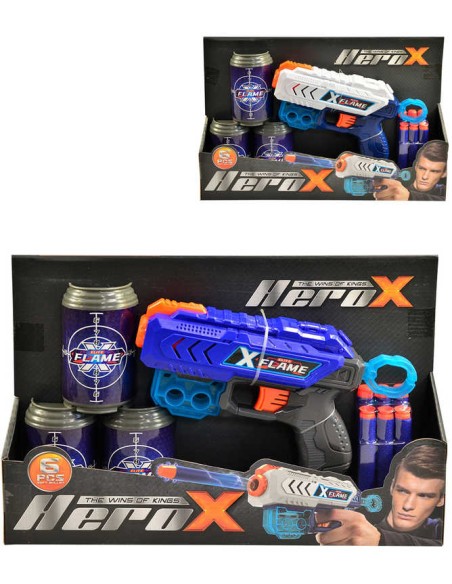 Pistole Hero-X se 6 soft pěnovými náboji s přísavkou a 3 terči 2 barvy