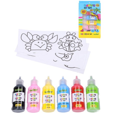 Barvy na sklo glitter se třpytkami set 5x 22ml + černá kontura se šablonami