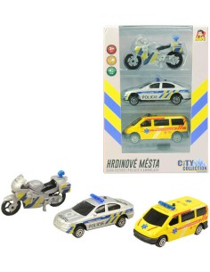 Záchranné složky set 2 auta s motocyklem CZ design na baterie Světlo Zvuk kov