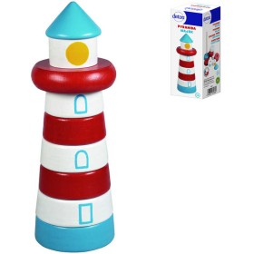 DETOA DŘEVO Baby pyramida navlékací věžička s barevnými kroužky Maják