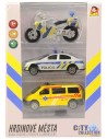 Záchranné složky set 2 auta s motocyklem CZ design na baterie Světlo Zvuk kov