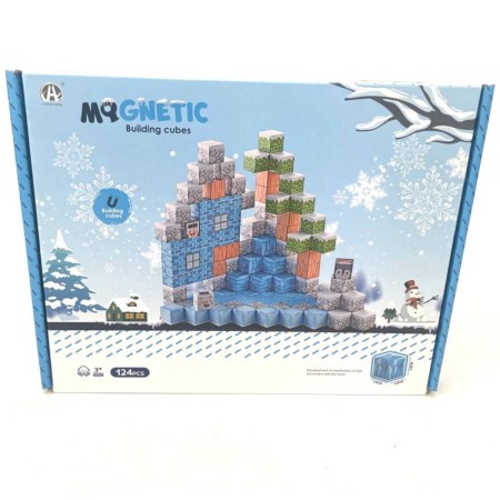 Stavebnice Magnetic 124 dílků magnetické kostky Zima v krabici