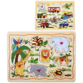 WOODY DŘEVO Baby puzzle vkládací na desce s úchyty 8 dílků různé druhy