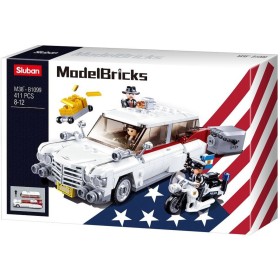 SLUBAN Model Bricks Auto americký vůz pro lupiče 411 dílků + 3 figurky STAVEBNICE