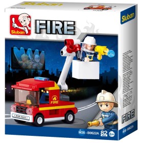 SLUBAN Fire Požární auto s malou plošinou 82 dílků + 1 figurka STAVEBNICE