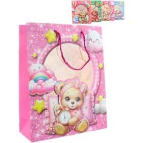 Taška dárková Medvídek pyžámko 26x32x10cm karton+plast 4 druhy