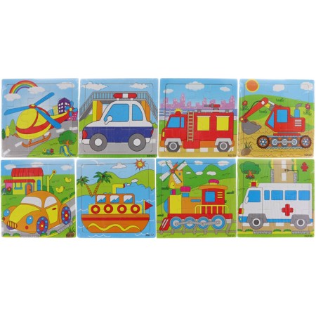 DŘEVO Puzzle na desce Dopravní prostředky 9 dílků 8 druhů