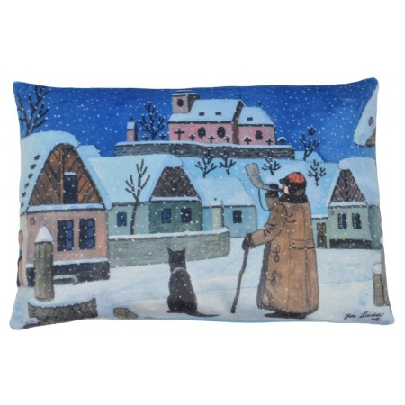 MORAVSKÁ ÚSTŘEDNA Polštář Josef Lada Půlnoc 45x30cm mikrovelur
