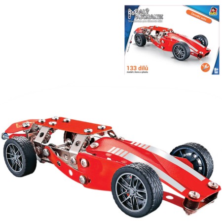 MALÝ MECHANIK Auto formule 133 dílků kovová STAVEBNICE typu Merkur