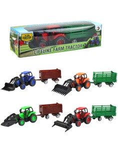 Traktor zemědělský 9cm set s vlečkou a nástrojem 4 druhy v krabici plast