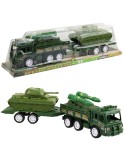 Auto army set s přívěsem a tankem vojenská technika plast blistr
