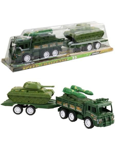 Auto army set s přívěsem a tankem vojenská technika plast blistr