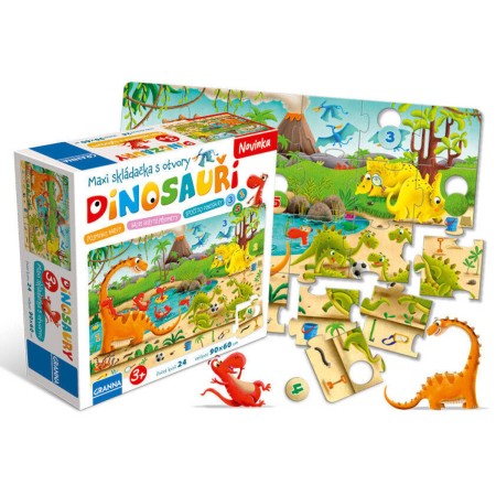 GRANNA Dinosauři vzdělávací puzzle 24 dílků 90x60cm XL skládačka s otvory