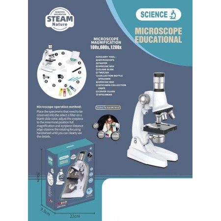 Mikroskop dětský střední zvětšení až 1200x na baterie v krabici