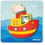 WOODY DŘEVO Baby vkládací puzzle loďka skládačka 5 dílků na desce