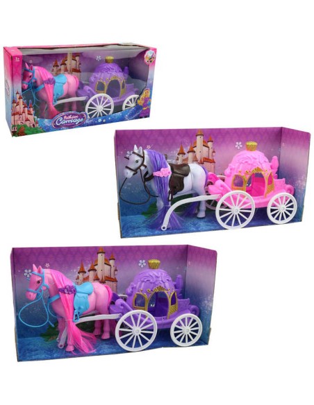 Kočár pro princeznu herní set s koněm 34cm 2 barvy plast