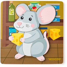 WOODY DŘEVO Baby vkládací puzzle myška skládačka 5 dílků na desce