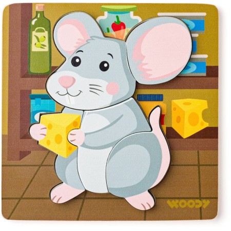WOODY DŘEVO Baby vkládací puzzle myška skládačka 5 dílků na desce