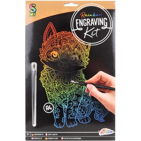 GRAFIX Obrázek vyškrabovací Kočka duhový kreativní set se škrabacím perem