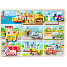 WOODY DŘEVO Baby hra Kam jede autíčko? motoricky labyrint na desce