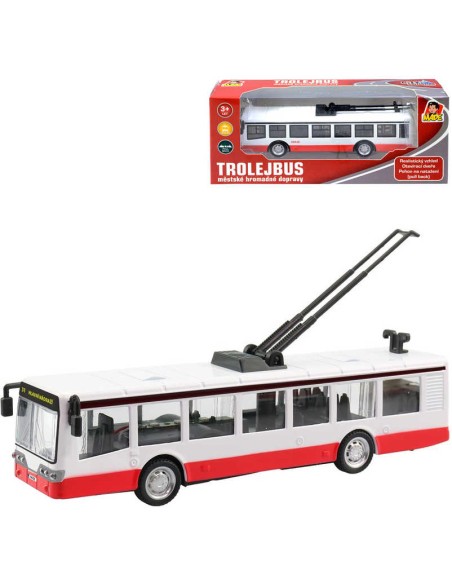 Trolejbus kovový 16cm zpětný chod český design otevírací dveře