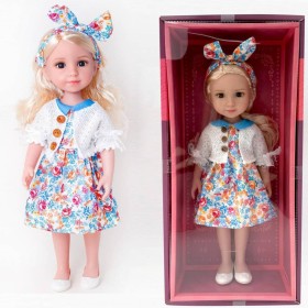 PLEJO Panenka s blonďatými vlásky 38 cm, květinové šaty