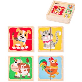 WOODY DŘEVO Baby minipuzzle Domácí zvířátka 4x4 dílky v krabičce 4v1