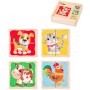 WOODY DŘEVO Baby minipuzzle Domácí zvířátka 4x4 dílky v krabičce 4v1