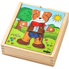 WOODY DŘEVO Baby puzzle šatní skříň pejsek 18 dílků *DŘEVĚNÉ HRAČKY*