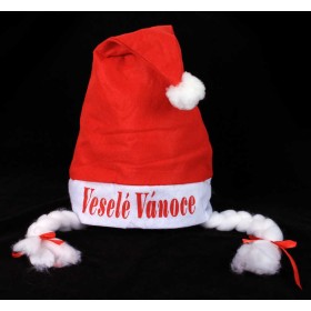KARNEVAL Vánoční čepice s copy Veselé Vánoce *KARNEVALOVÝ DOPLNĚK*